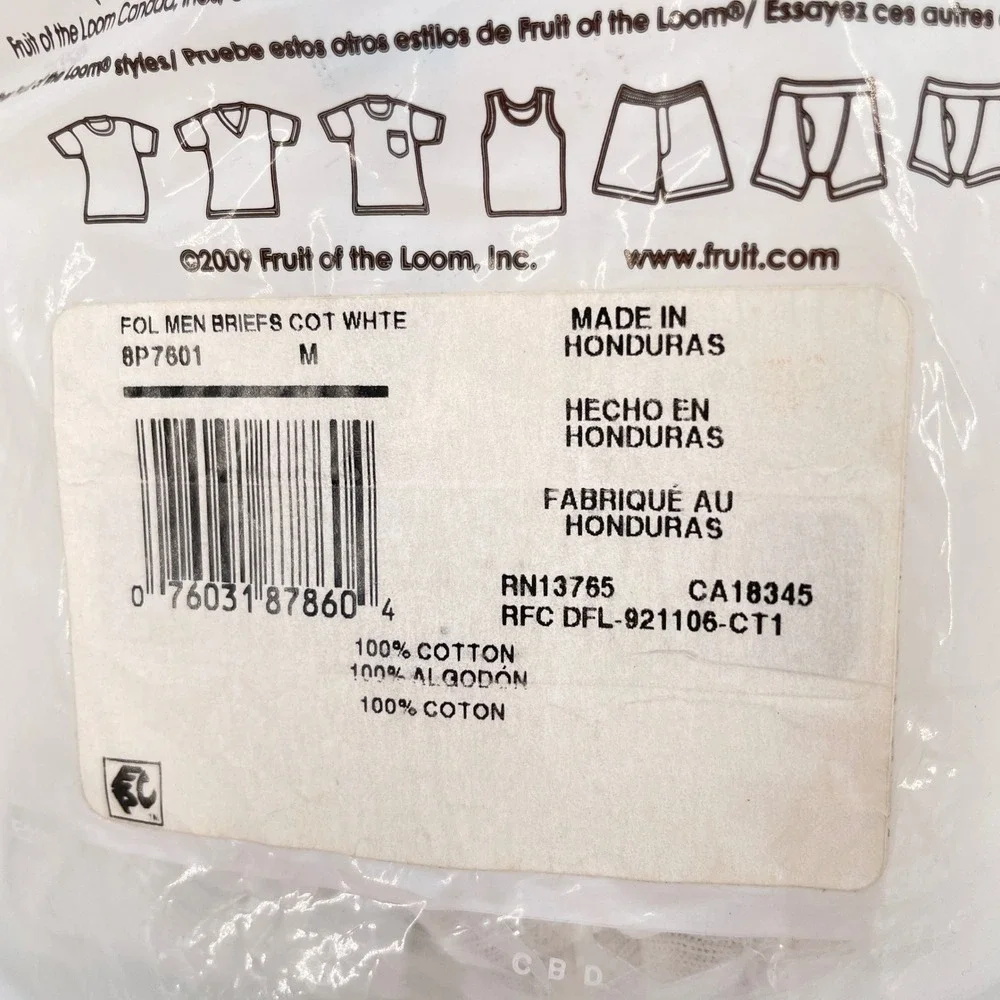 Fruit of the Loom 2009 Mens Briefs 8 pack White Full Cut Cotton Medium 34-36